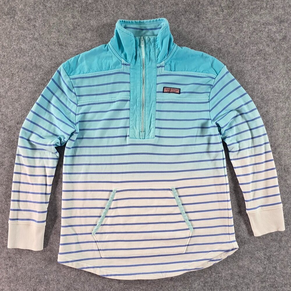 Vineyard Vines Ombre Striped Shep Shirt Quarter Zip Sweatshirt Blue